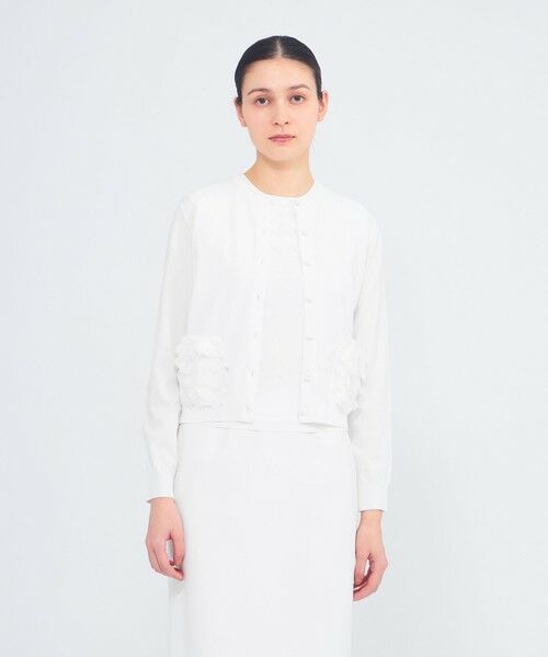 EPOCA / エポカ ニット・セーター | シルクシフォンコンビ ニットカーディガン（オフホワイト1）