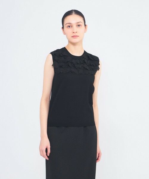 EPOCA / エポカ ニット・セーター | シルクシフォンコンビ ニットプルオーバー（ブラック1）