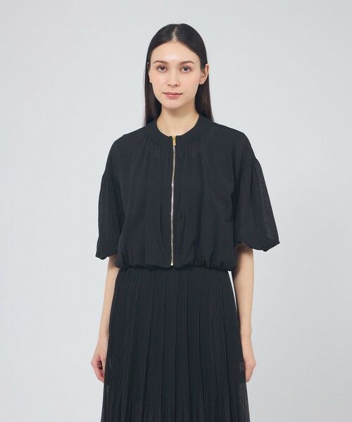 EPOCA / エポカ ニット・セーター | シアーコットンナイロン ショートニットブルゾン（ブラック1）