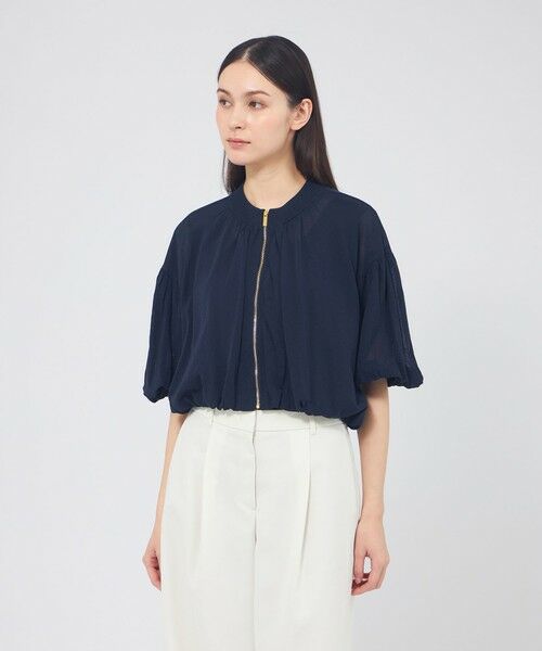 EPOCA / エポカ ニット・セーター | シアーコットンナイロン ショートニットブルゾン（ネイビー2）