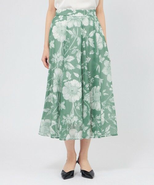 EPOCA / エポカ ロング・マキシ丈スカート | シアーフローラルプリント フレアスカート（グリーン1）