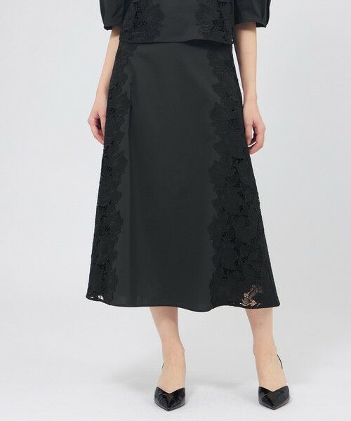 EPOCA / エポカ ロング・マキシ丈スカート | カットレースコンビ Aラインスカート（ブラック1）
