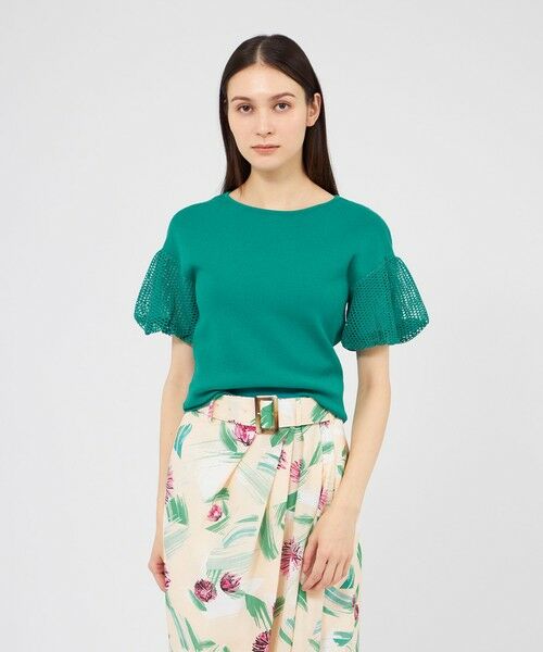 EPOCA / エポカ ニット・セーター | 【La maglia estate】 メッシュパフスリーブ ニットプルオーバー（グリーン1）