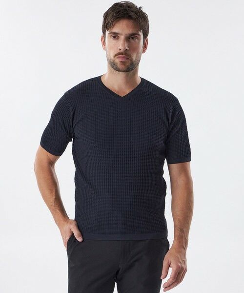 EPOCA UOMO/エポカ ウォモ ウォッシャブルワッフルニットTシャツ ダークネイビー 48 EPOCA UOMO/エポカ ウォモ ウォッシャブルワッフルニットTシャツ ダークネイビー 48
