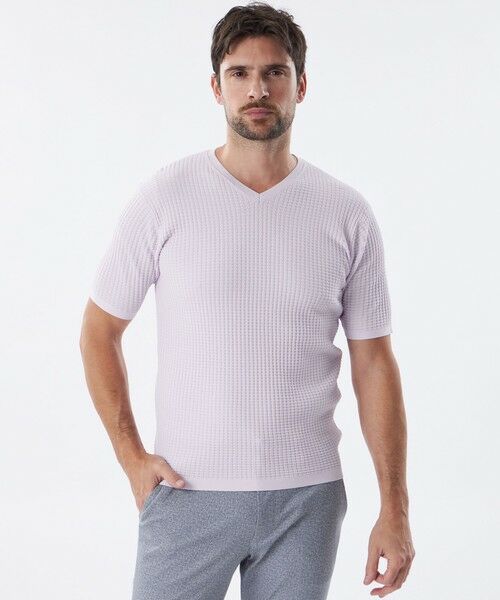 EPOCA UOMO/エポカ ウォモ ウォッシャブルワッフルニットTシャツ パープル2 52 EPOCA UOMO/エポカ ウォモ ウォッシャブルワッフルニットTシャツ パープル2 52
