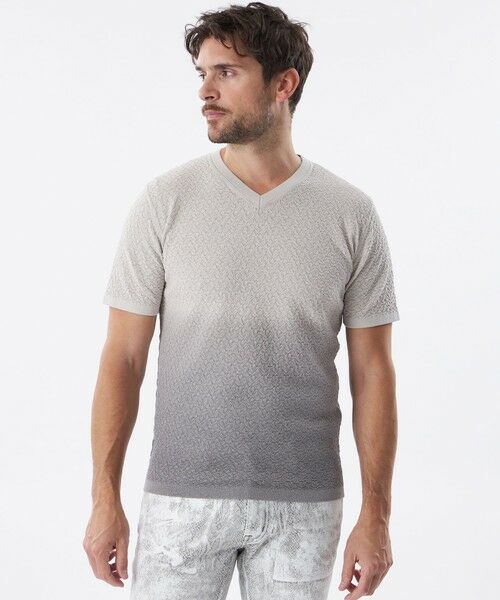 EPOCA UOMO/エポカ ウォモ 【PRIMA COLLECTION】Vネックショートスリーブグラデーションニット グレー系2 52 EPOCA UOMO/エポカ ウォモ 【PRIMA COLLECTION】Vネックショートスリーブグラデーションニット グレー系2 52