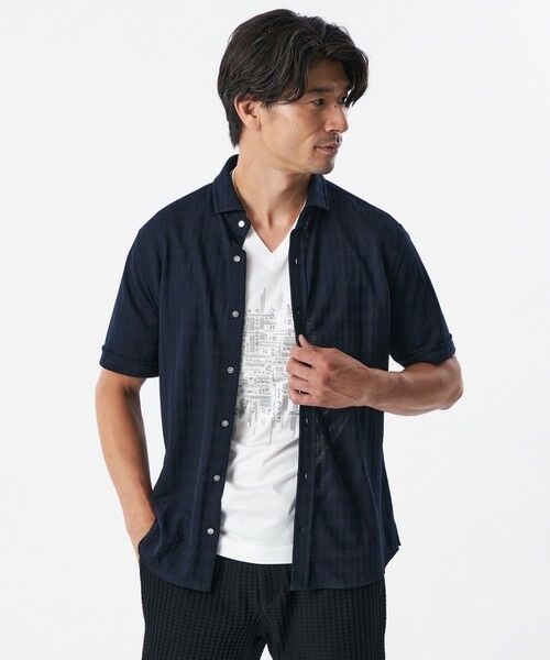 EPOCA UOMO/エポカ ウォモ シャドー千鳥シャツ ダークネイビー 44 EPOCA UOMO/エポカ ウォモ シャドー千鳥シャツ ダークネイビー 44