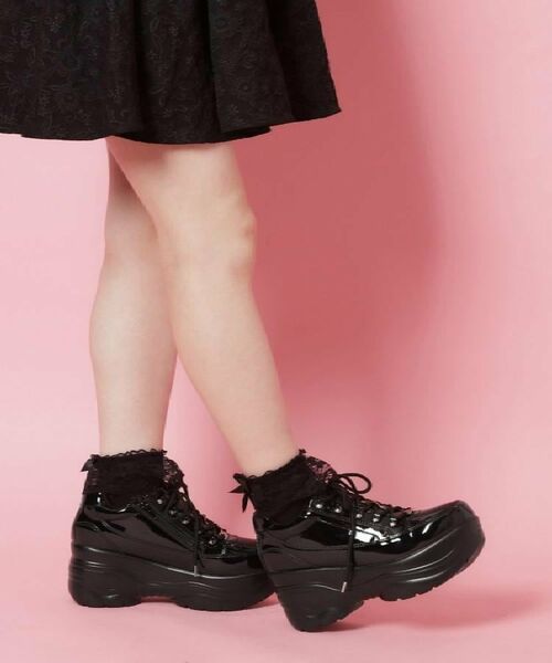 ESPERANZA / エスペランサ スニーカー | <脱ぎ履きしやすい>ファスナー付厚底スニーカー(ブラック(219))