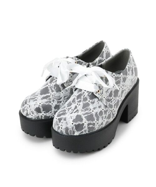 ESPERANZA / エスペランサ パンプス | 厚底サテンリボンレースアップヒールシューズ(ブラック(919))