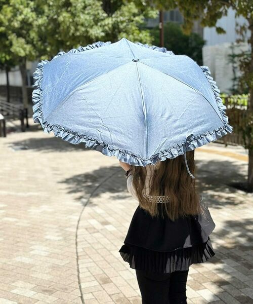 ESPERANZA / エスペランサ 傘 | 完全遮光 遮光率100％ 晴雨兼用日傘 デニム風フリル折りたたみ日傘 | 詳細6
