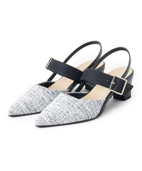 ESPERANZA/エスペランサ スリングバックミュールパンプス ツイードブラック(619) M(23.0cm-23.5cm) ESPERANZA/エスペランサ スリングバックミュールパンプス ツイードブラック(619) M(23.0cm-23.5cm)