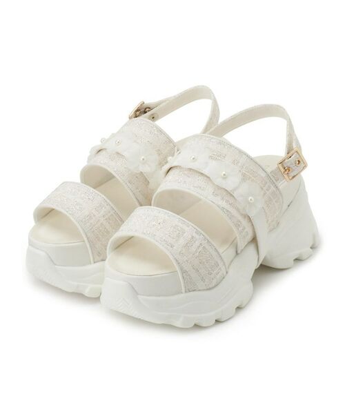 ESPERANZA/エスペランサ ツイード風フラワーベルトスポサン アイボリー(004) S(22.0cm-22.5cm) ESPERANZA/エスペランサ ツイード風フラワーベルトスポサン アイボリー(004) S(22.0cm-22.5cm)