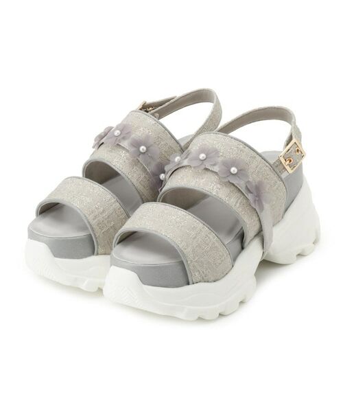 ESPERANZA/エスペランサ ツイード風フラワーベルトスポサン グレー(012) M(23.0cm-23.5cm) ESPERANZA/エスペランサ ツイード風フラワーベルトスポサン グレー(012) M(23.0cm-23.5cm)