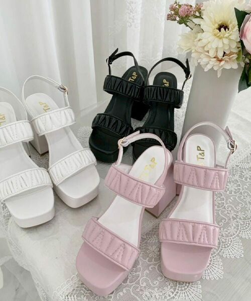 ESPERANZA / エスペランサ サンダル | ギャザーダブルベルト チャンキーヒールサンダル | 詳細26