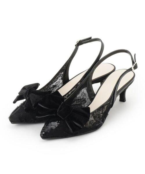 ESPERANZA/エスペランサ リボンチュールレースバックストラップ2WAYパンプス ブラック(319) LL(24.5cm-25.0cm) ESPERANZA/エスペランサ リボンチュールレースバックストラップ2WAYパンプス ブラック(319) LL(24.5cm-25.0cm)