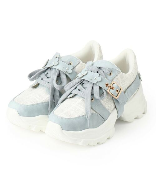 ESPERANZA/エスペランサ ツイード風フラワーベルト厚底スニーカー ブルー(992) M(23.0cm-23.5cm) ESPERANZA/エスペランサ ツイード風フラワーベルト厚底スニーカー ブルー(992) M(23.0cm-23.5cm)