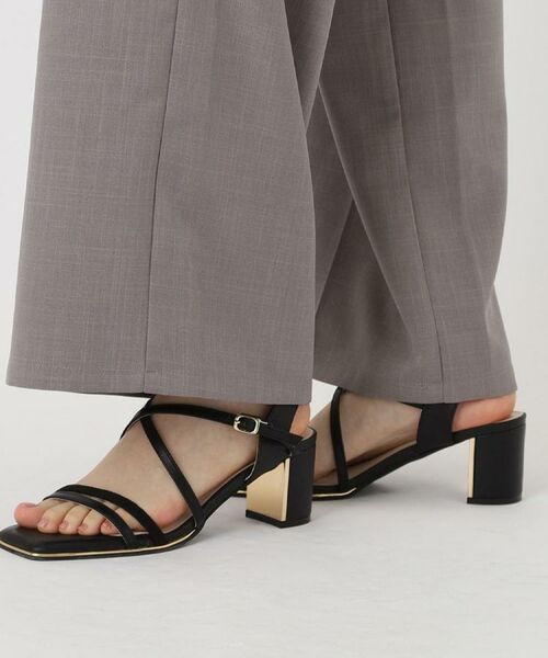 ESPERANZA / エスペランサ サンダル | プレートヒールクロスベルトサンダル(ブラック(019))