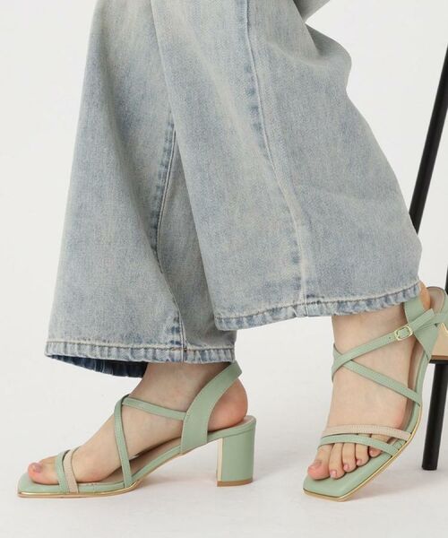 ESPERANZA / エスペランサ サンダル | プレートヒールクロスベルトサンダル(グリーン(022))