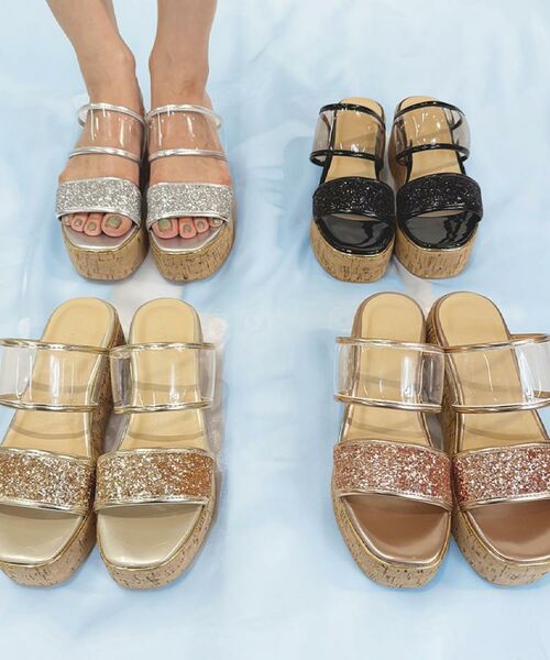 ESPERANZA / エスペランサ サンダル | グリッター×クリアベルト 厚底コルクサンダル | 詳細13