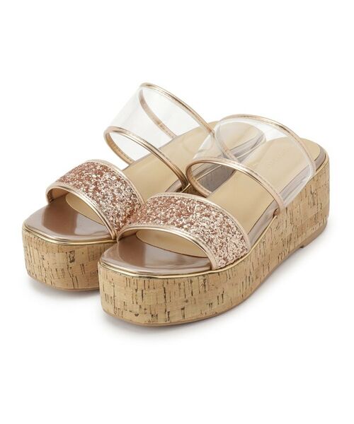 ESPERANZA / エスペランサ サンダル | グリッター×クリアベルト 厚底コルクサンダル(ピンク(072))