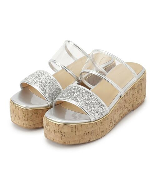 ESPERANZA / エスペランサ サンダル | グリッター×クリアベルト 厚底コルクサンダル(シルバー(208))