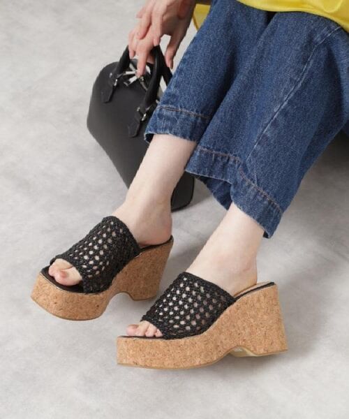 ESPERANZA / エスペランサ サンダル | マクラメ編みウェッジミュール(ブラック(019))