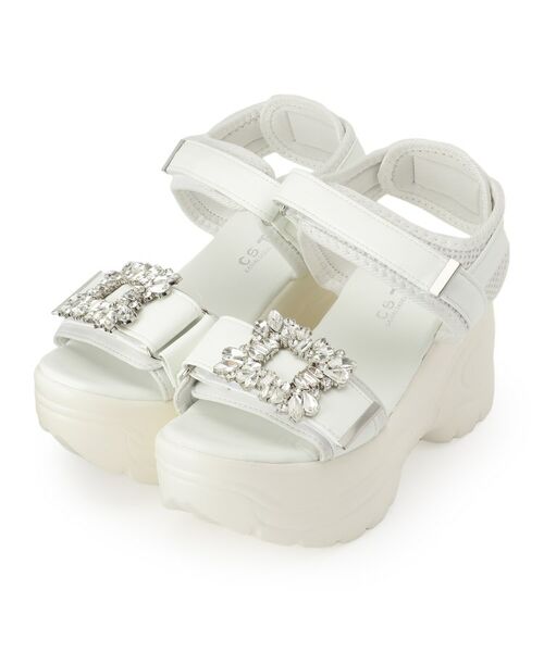 ESPERANZA / エスペランサ サンダル | 厚底ビジューバックルサンダル(ホワイト(001))