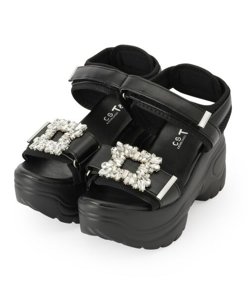 ESPERANZA / エスペランサ サンダル | 厚底ビジューバックルサンダル(ブラック(019))