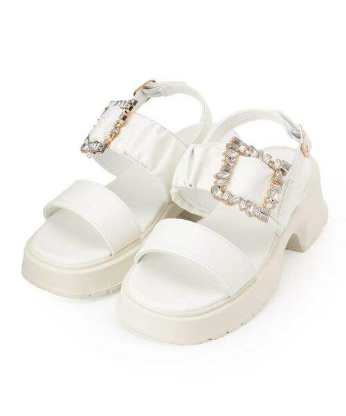 ESPERANZA / エスペランサ サンダル | バックル付きギャザーサンダル(ホワイト(001))