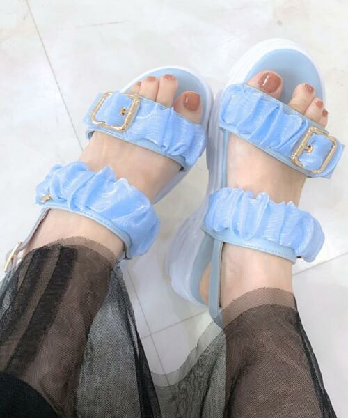 ESPERANZA / エスペランサ サンダル | ギャザーダブルベルトサンダル(ブルー(091))