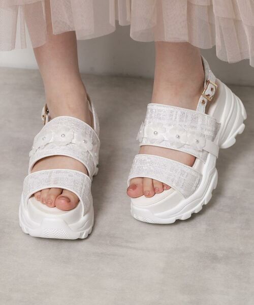 ESPERANZA/エスペランサ ツイード風フラワーベルトスポサン アイボリー(004) S(22.0cm-22.5cm)