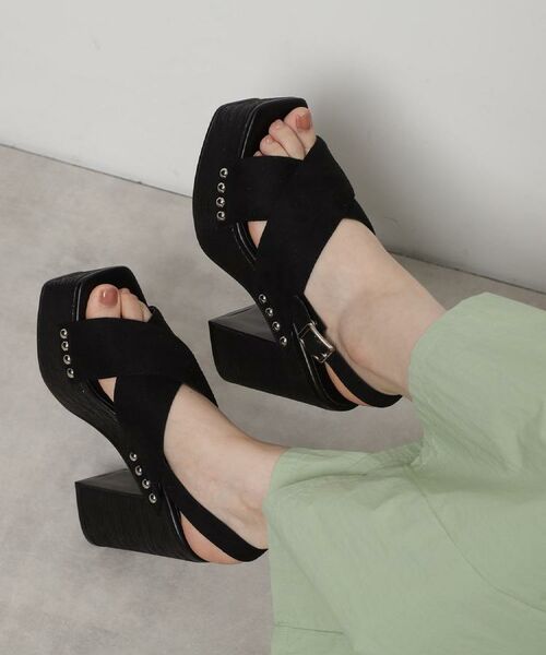 ESPERANZA/エスペランサ 【ラク盛り/サンダル】リピーター続出/脚長美脚 クロススタッズサンダル ブラック(119) LL(24.5cm-25.0cm)