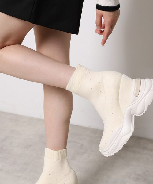ESPERANZA / エスペランサ ブーツ(ショート丈) | スニーカーソールラインストーンニットブーツ(アイボリー(304))