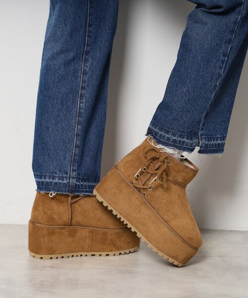 ESPERANZA / エスペランサ ブーツ(ショート丈) | 厚底レースアップリボンフェイクムートンブーツ | 詳細1
