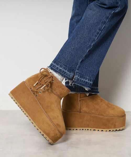 ESPERANZA / エスペランサ ブーツ(ショート丈) | 厚底レースアップリボンフェイクムートンブーツ | 詳細2