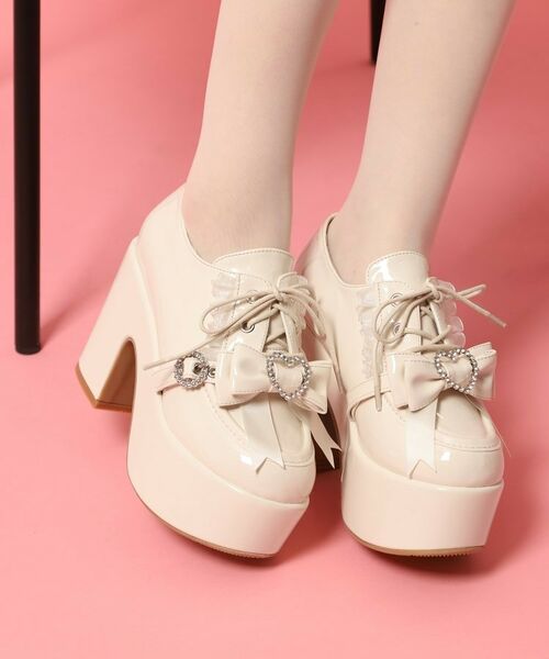 ESPERANZA/エスペランサ 夢見るシリーズ厚底ハート付きパンプス ホワイト(201) S(22.0cm-22.5cm)