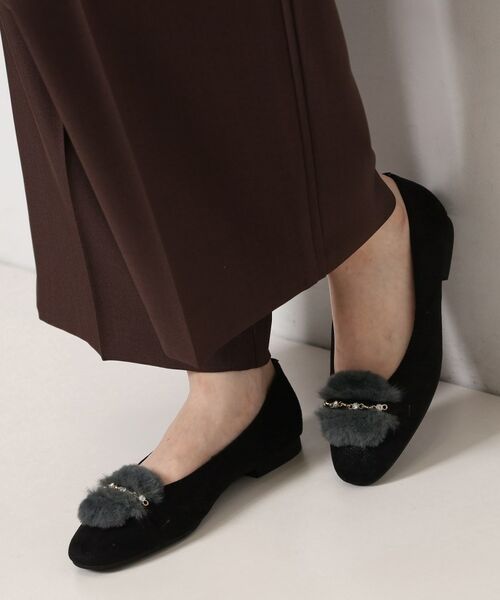 ESPERANZA / エスペランサ パンプス | ビジューフェイクファーフラットパンプス(ブラック(919))