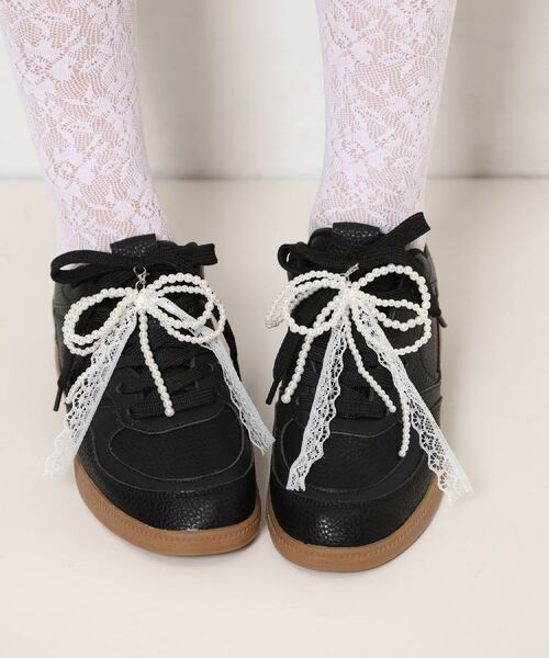 ESPERANZA/エスペランサ パール調リボンチャームスニーカー ブラック(019) LL(24.5cm-25.0cm) ESPERANZA/エスペランサ パール調リボンチャームスニーカー ブラック(019) LL(24.5cm-25.0cm)