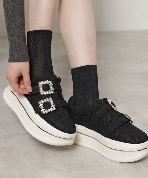 ESPERANZA/エスペランサ ビジューバックルWストラップレーススニーカー ブラック(319) L(24.0cm-24.5cm) ESPERANZA/エスペランサ ビジューバックルWストラップレーススニーカー ブラック(319) L(24.0cm-24.5cm)