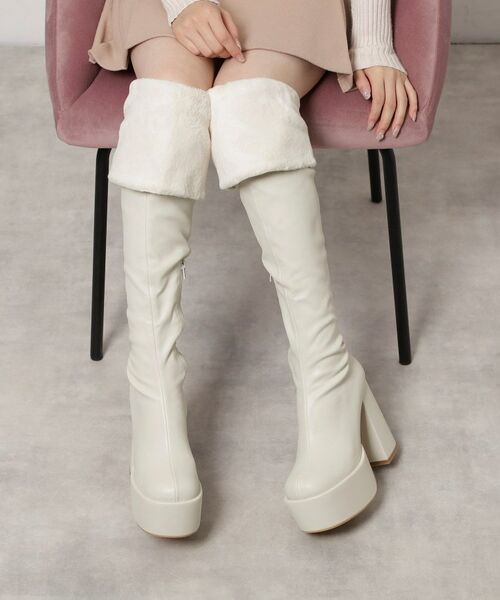 ESPERANZA / エスペランサ ブーツ(ショート丈) | 【ラク盛り/ニーハイブーツ】リピーター続出/脚長美脚 ふわもこ2WAYニーハイブーツ(アイボリー(004))