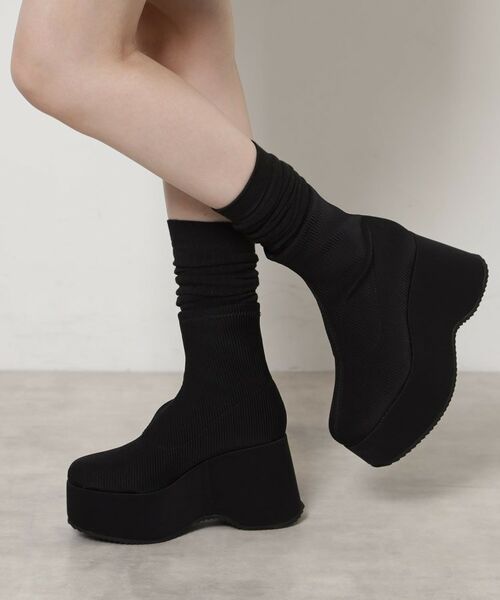 ESPERANZA/エスペランサ スタイルぐんっとアップ!厚底ニットショートブーツ ブラック(119) S(22.0cm-22.5cm) ESPERANZA/エスペランサ スタイルぐんっとアップ!厚底ニットショートブーツ ブラック(119) S(22.0cm-22.5cm)