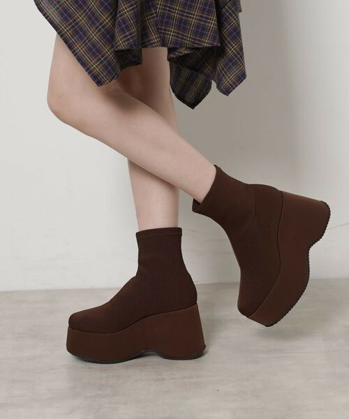 ESPERANZA/エスペランサ スタイルぐんっとアップ!厚底ニットショートブーツ モカブラウン(142) LL(24.5cm-25.0cm) ESPERANZA/エスペランサ スタイルぐんっとアップ!厚底ニットショートブーツ モカブラウン(142) LL(24.5cm-25.0cm)