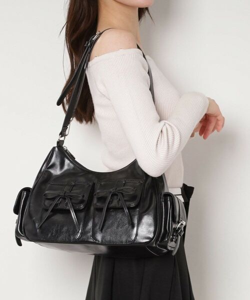 ESPERANZA / エスペランサ ショルダーバッグ | ポケットリボン2WAYバッグ(ブラック(019))