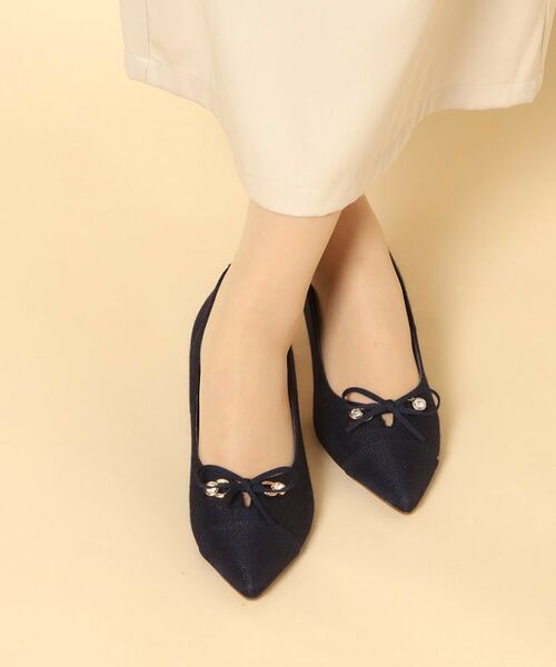 ESPERANZA / エスペランサ パンプス | ビジューリボンポインテッドパンプス（ブルー(393)）