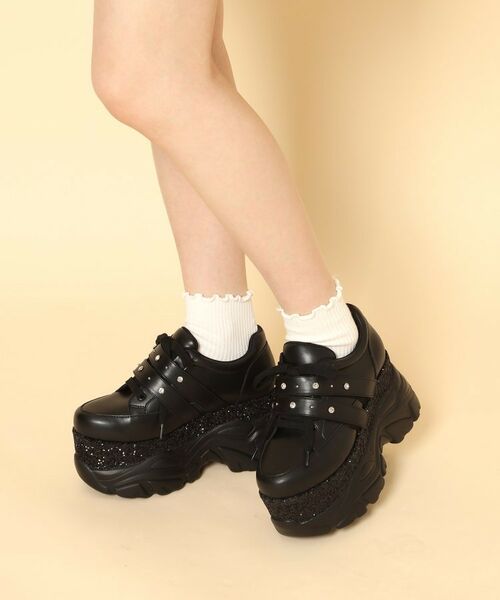 ESPERANZA / エスペランサ スニーカー | ラインストーンスタッズ厚底スニーカー（ブラック(019)）