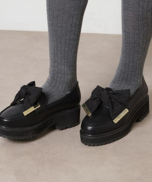 ESPERANZA / エスペランサ パンプス | 晴雨兼用リボン厚底ローファー（ブラック(019)）