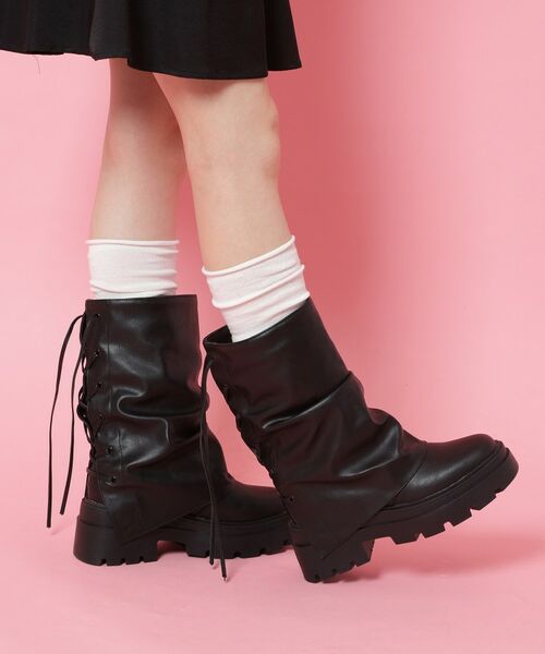 ESPERANZA / エスペランサ ブーツ（ショート丈） | バックレースアップ×カバーブーツ（ブラック(019)）