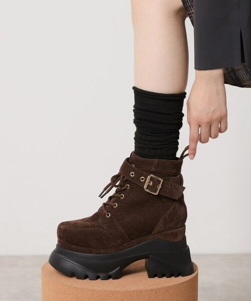 ESPERANZA / エスペランサ ブーツ（ショート丈） | レースアップバックル厚底ブーツ（モカブラウン(342)）