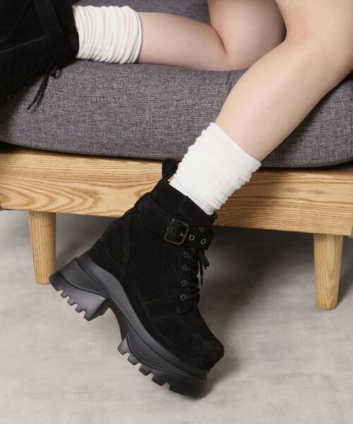 ESPERANZA / エスペランサ ブーツ（ショート丈） | レースアップバックル厚底ブーツ（ブラック(319)）