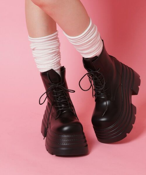 ESPERANZA / エスペランサ ブーツ（ショート丈） | 厚底レースアップ（ブラック(019)）